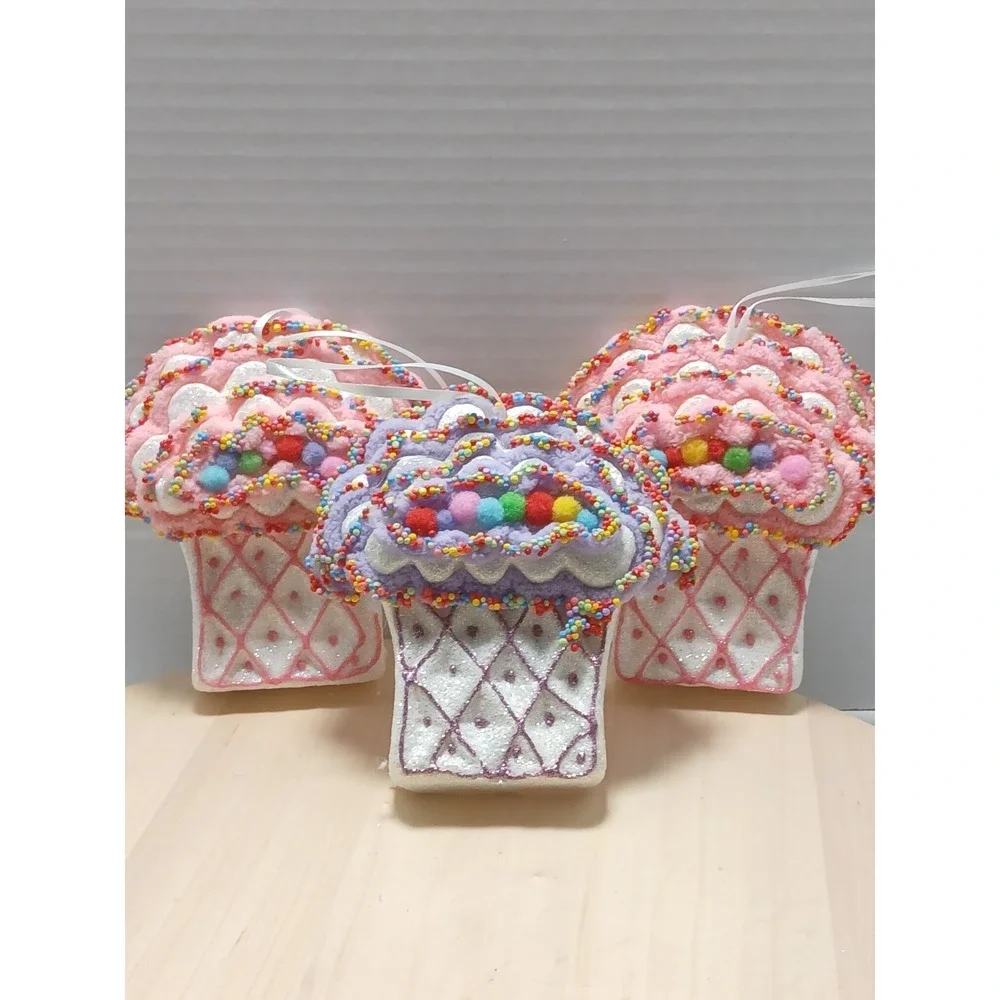candyland theme styrofoam Cupcakes christmas ornament purple/pink 6